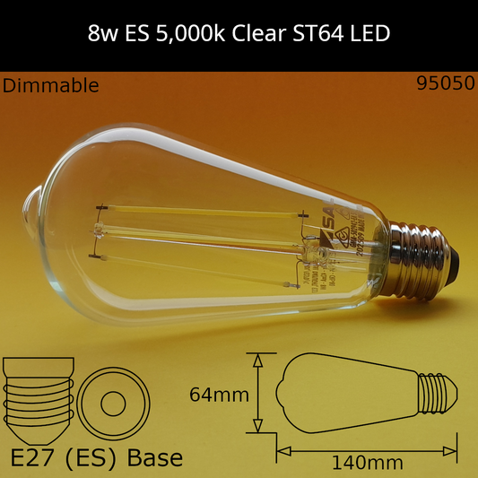 E27 (ES) / ST64 / 8W - Dimmable - Clear - 5,000K