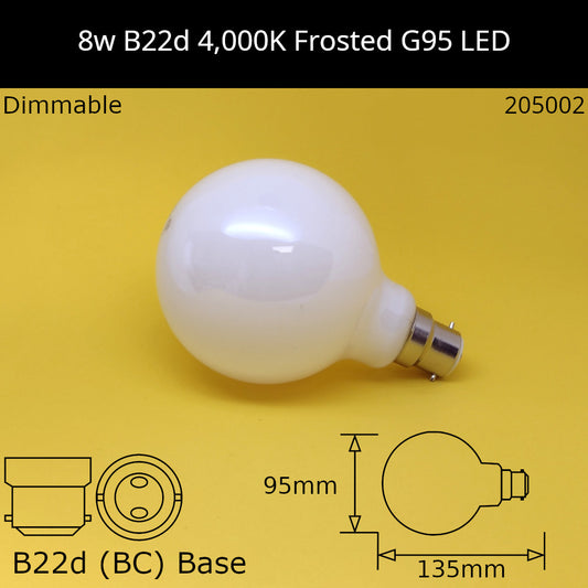 B22D (BC) / G95 - 95mm / 8W - 4,000K - Dimmable