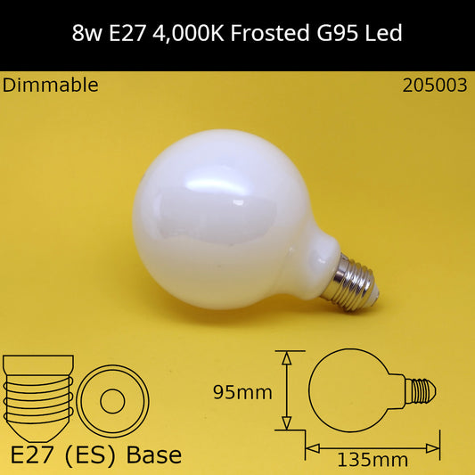 E27 (ES) / G95 - 95mm / 8W - 4,000K - Dimmable