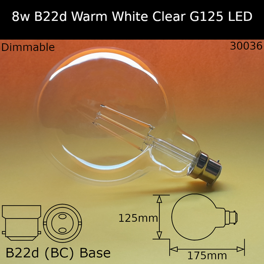 8W 230V BC G125 Clear 2,700k Warm White 950lm Led Filament Dimmable Dolly Bulb