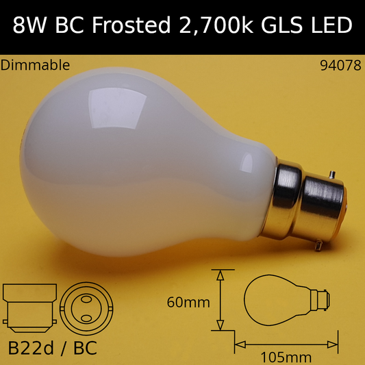 B22D (BC) / 2,700k - Warm White / 8W - 1,000lm - Dimmable