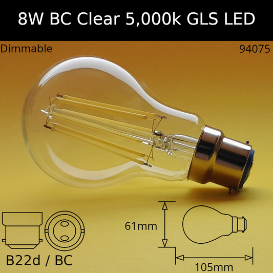 B22D (BC) / 5,000K - Neutral Daylight / 8W - 1,000lm - Dimmable