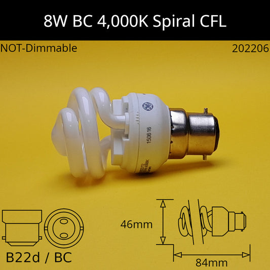 B22D (BC) / 8W - 4,000K - Cool White / No Discount Available