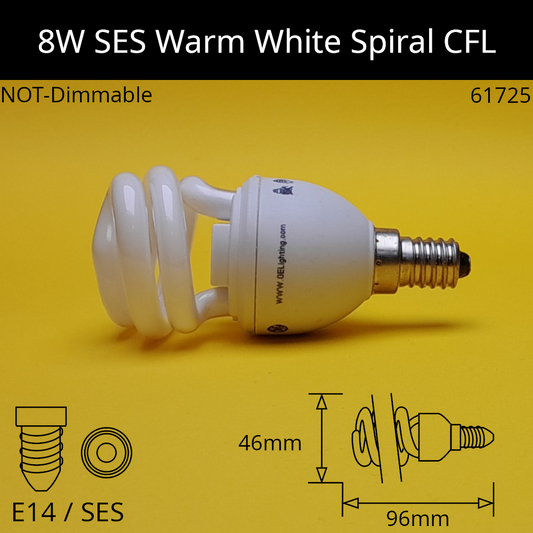 8W 230V SES Spiral 2,700K Warm White 827 Compact Fluorescent