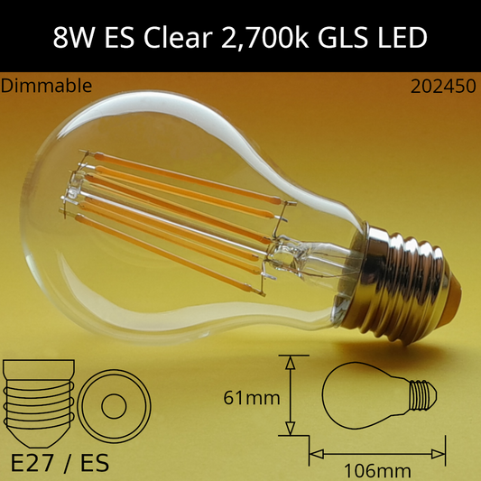 E27 (ES) / 2,700K - Warm White / 8W - 950lm - Dimmable