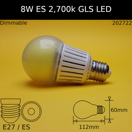 8W 230V ES Dimmable 600lm 2,700K Warm White led