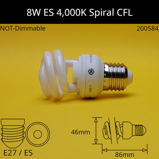 E27 (ES) / 8W - 4,000K - Cool White / No Discount Available