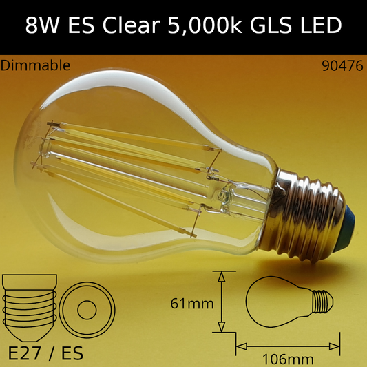 E27 (ES) / 5,000K - Neutral Daylight / 8W - 1,000lm - Dimmable