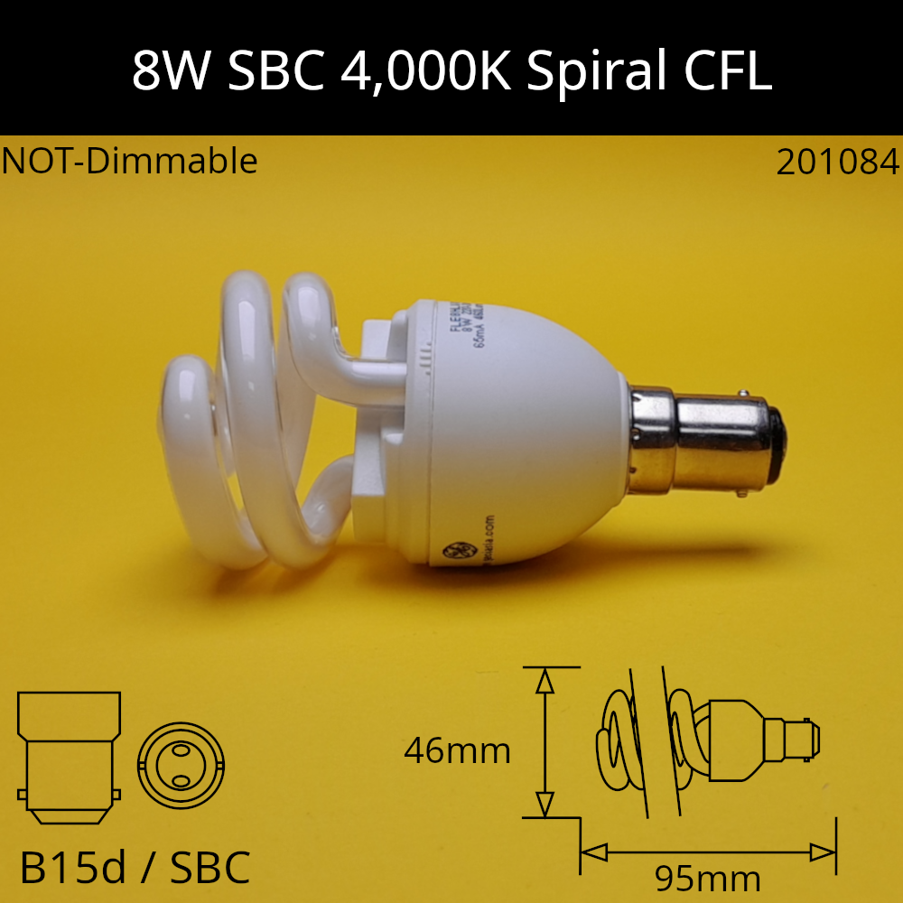 8W 230V SBC Spiral 4,000K Cool White 840 Compact Fluorescent