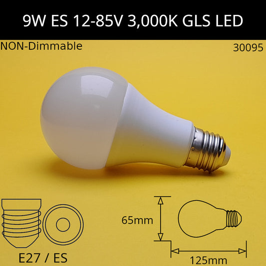 9W ES 12-85V AC/DC Warm White 3000K Frosted GLS LED