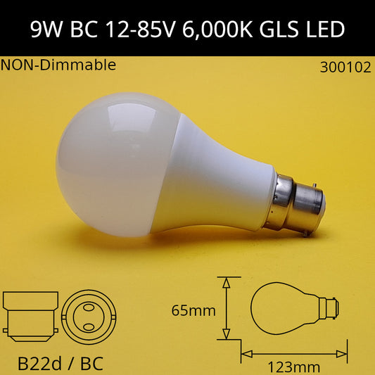 9w BC 12-85V DC Daylight Frosted GLS LED
