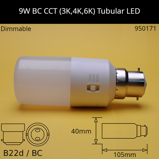 9W BC 230V Dimmable Tri-colour Tubular LED