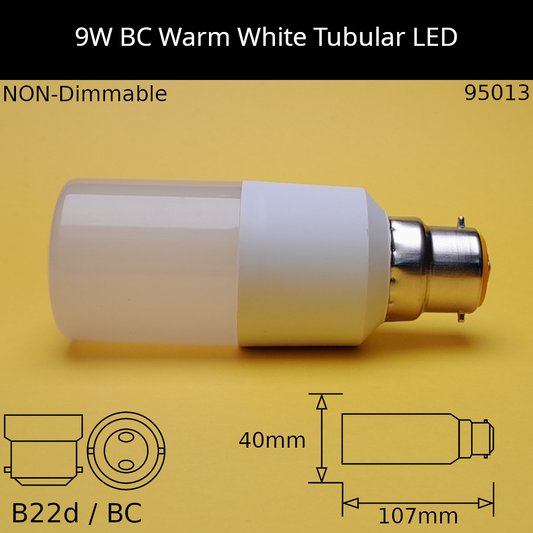 9W BC 230V NON-Dimmable Warm White Tubular LED