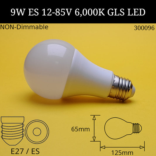 9W ES 12-85V AC/DC Daylight 6000k Frosted GLS LED