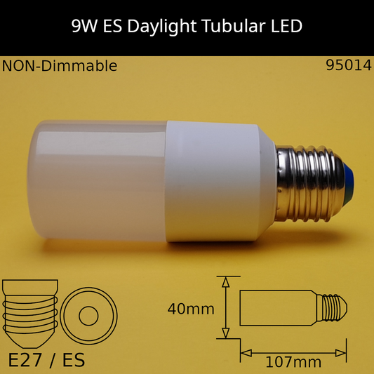 9W ES 230V NON-Dimmable Daylight Tubular LED