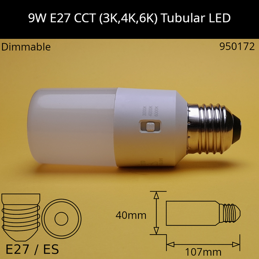 9W ES 230V Dimmable Tri-colour Tubular LED