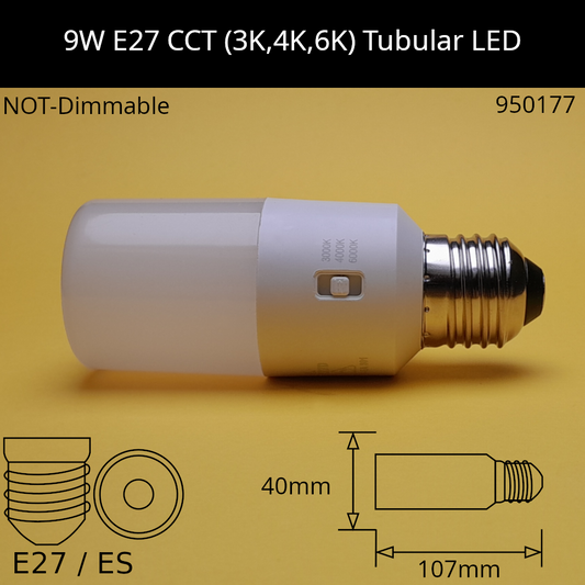9W ES 230V Not-Dimmable Tri-colour Tubular LED