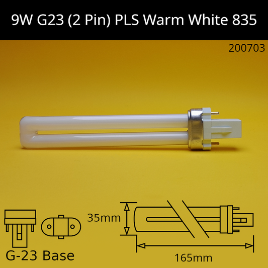 9W G23 (2 Pin) PLS 3,500K Warm White 835 Compact Fluorescent