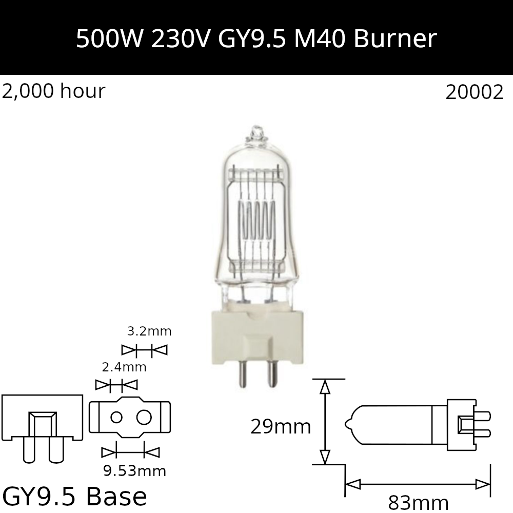M40 500W 230V GY9.5 2,000hr Burner - Osram Code 64672