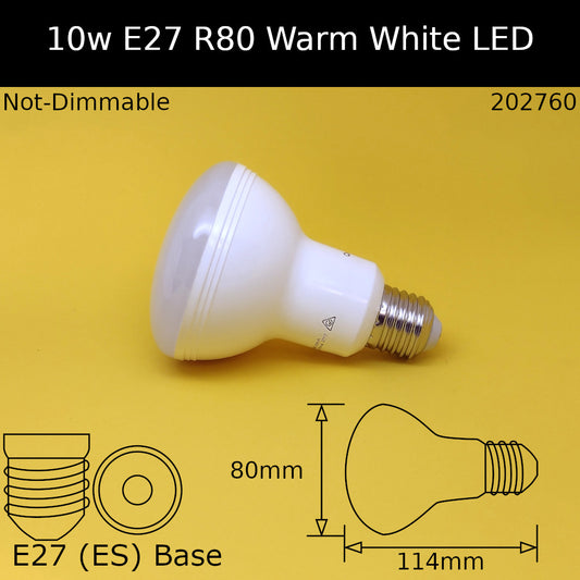 10W(=75w+) ES 230V Warm White 3,000k R80 LED