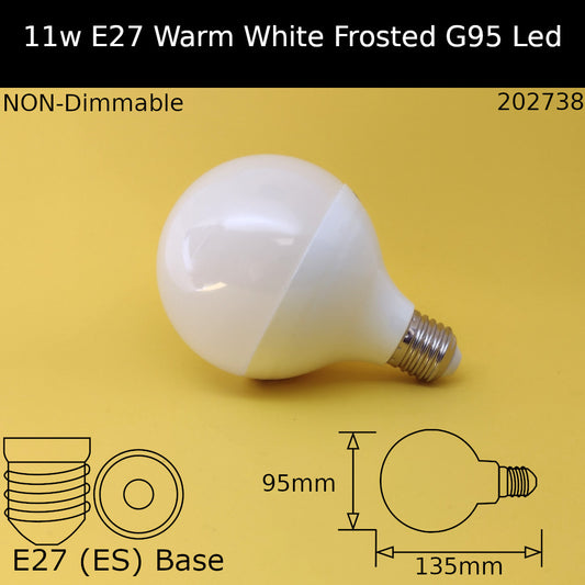 E27 (ES) / G95 - 95mm / 11W - Warm White - 3000K - Non Dimmable