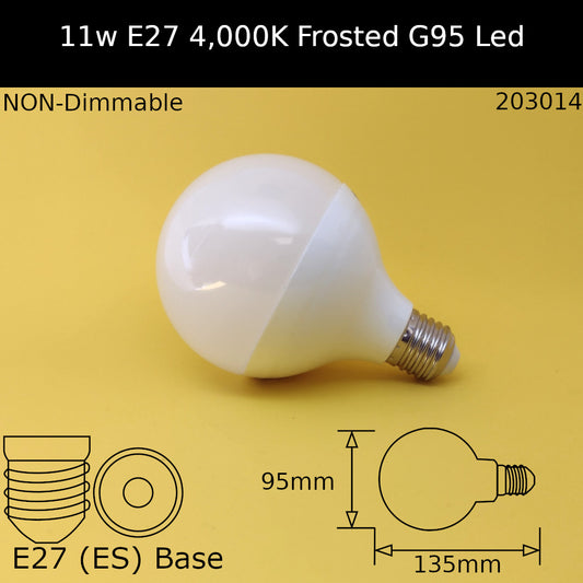 E27 (ES) / G95 - 95mm / 11W - Cool White - 4000K - Non Dimmable