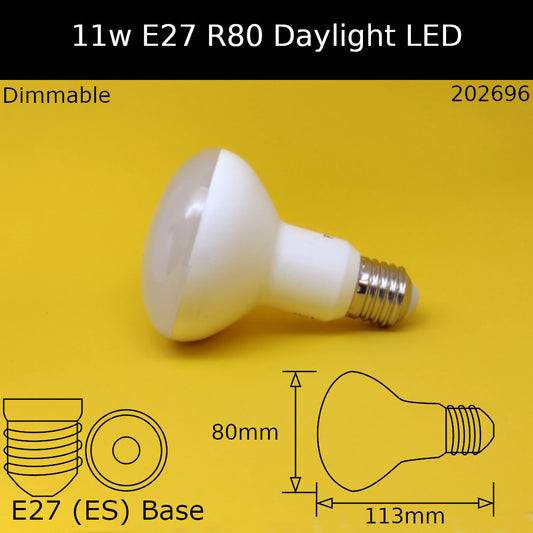 11W(=75w+) ES 230V Dimmable Daylight 6,500k R80 LED