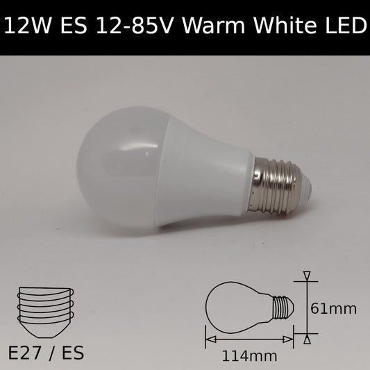 12w ES 12-85V AC/DC Warm White 3500K Frosted GLS LED