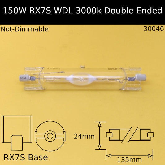 150W RX7S Double Ended WDL Warm White 3,000K Metal Halide