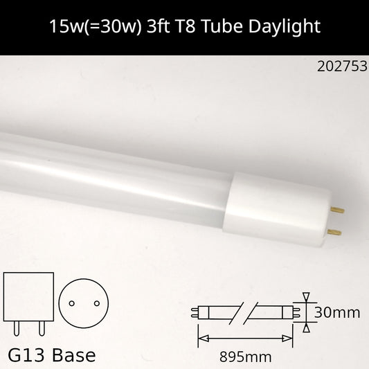15W(=30w fluorescent) T8 3ft 895mm  6,500K Daylight 865 Led Replacement Tube