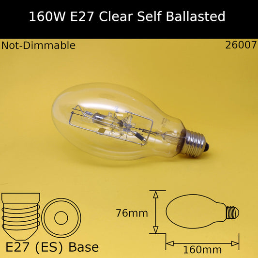 160W E27 Elliptical Clear Self Ballasted Mercury Vapour