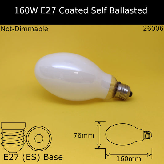 160W E27 Elliptical Self Ballasted Mercury Vapour Coated
