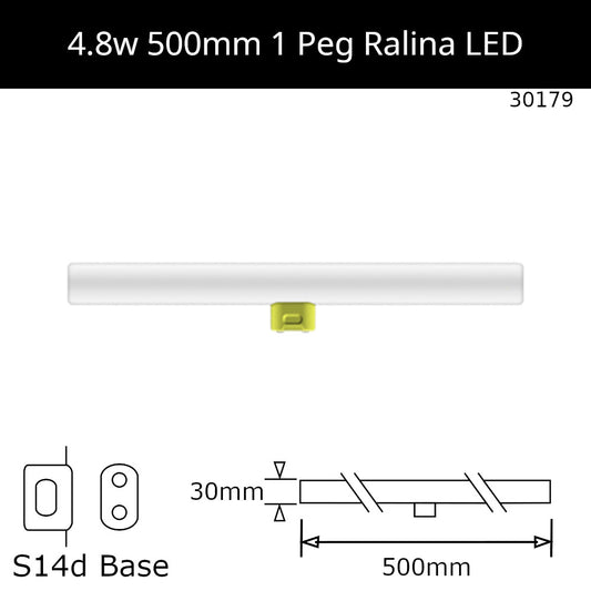 4.8W(60W Replacement) 230V 1 Peg 500mm Warm White LED Ralina