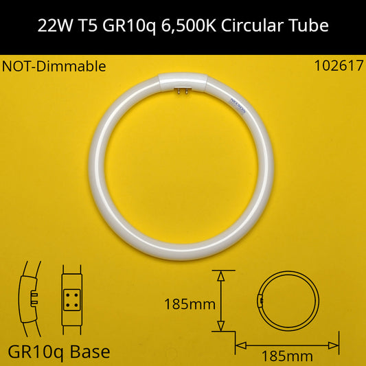 22W T5 GR10q 185mm 6,500K Daylight 865 Fluorescent Circular Tube