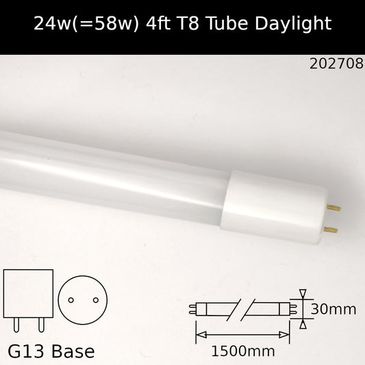 24W(=58w fluorescent) T8 5ft 1500mm  6,500K Daylight 865 Led Replacement Tube