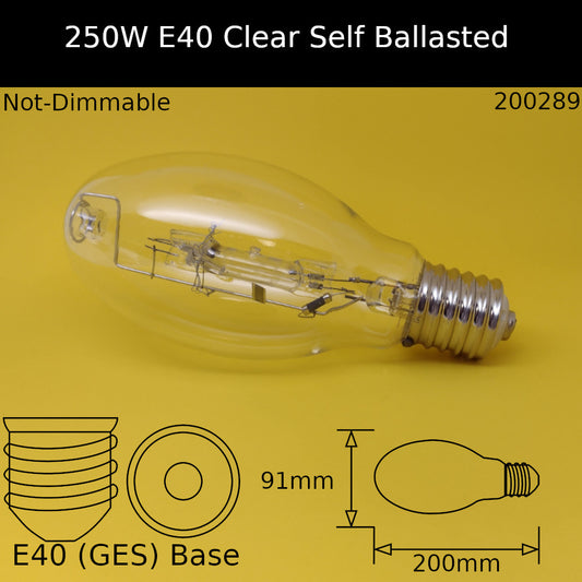 250W GES Clear Elliptical Self Ballasted Mercury Vapour
