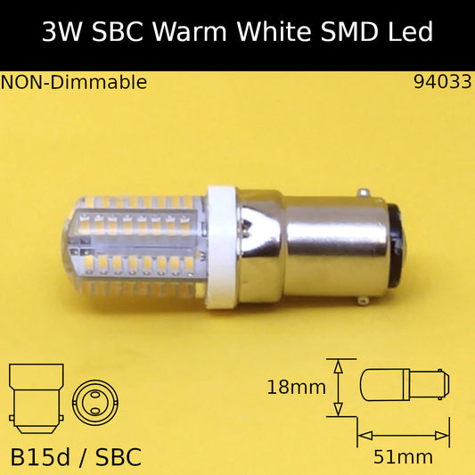 3w SBC 230V Warm White 2,700k Led Pilot