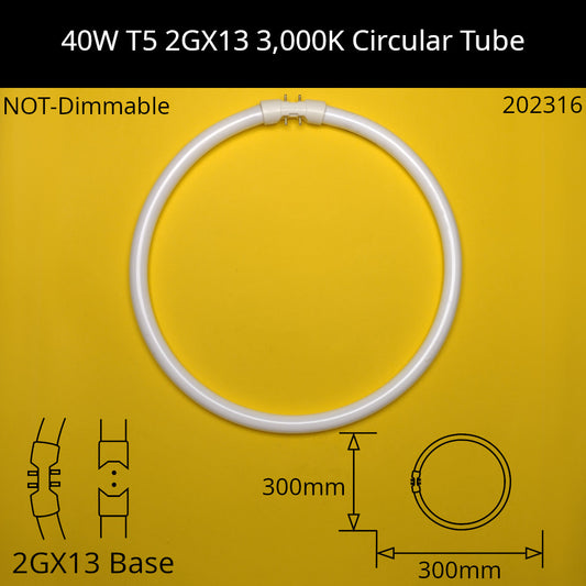 40W T5 2GX13 300mm 3,000K Warm White 830 Fluorescent Circular Tube