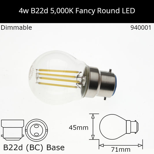 B22d (BC) / 5,000k - Neutral Daylight / 4W - Dimmable