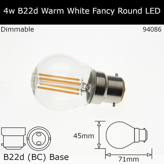 B22d (BC) / 2,700k - Warm White / 4W - Dimmable