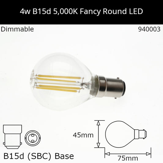 B15d (SBC) / 5,000k - Neutral Daylight / 4W - Dimmable