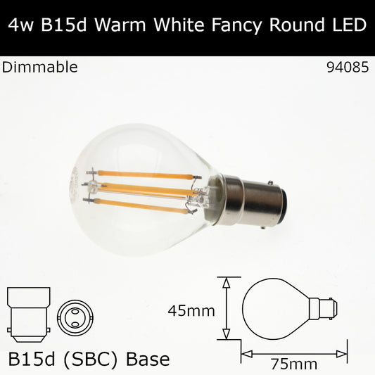 B15d (SBC) / 2,700k - Warm White / 4W - Dimmable