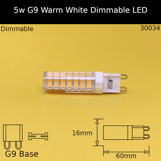 5w (=50w) G9 240v Dimmable Warm White 3,000K LED