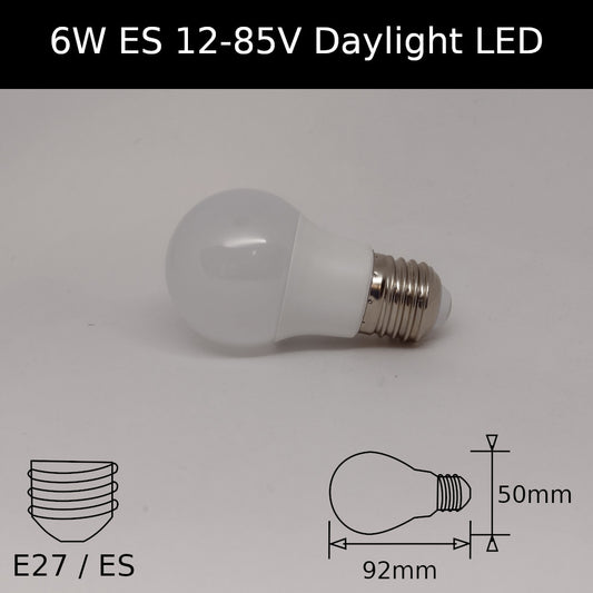 6W ES 12-85V AC/DC Daylight 6000k Frosted GLS LED