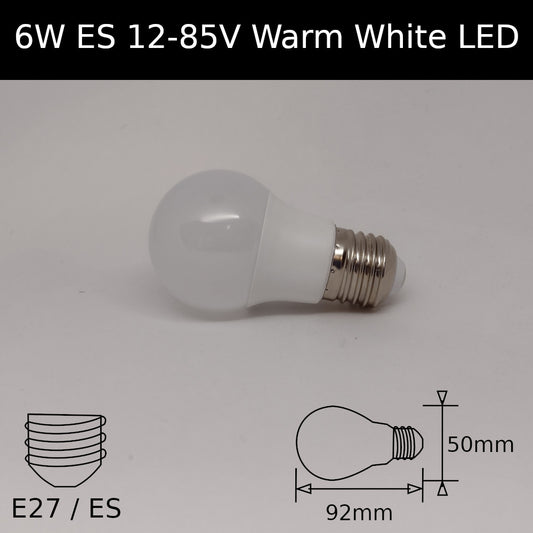 6W ES 12-85V AC/DC Warm White 3500K Frosted GLS LED