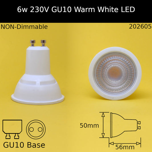 6W - Non Dimmable / 3000K - Warm White / 40