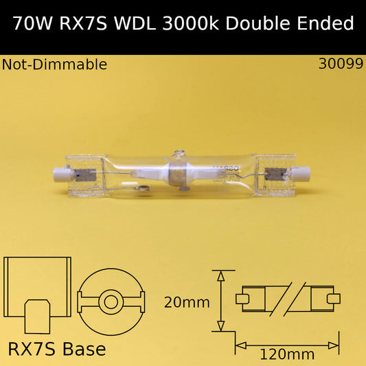 70W RX7S Double Ended WDL Warm White 3,000K Metal Halide