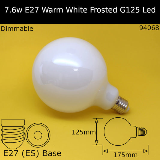 E27 (ES) / G125 - 125mm / 7.6W - Warm White - 2700K - Dimmable