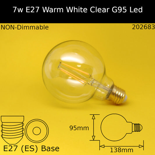 E27 (ES) / G95 - 95mm / 7W - 2700k - Warm White - NON-Dimmable
