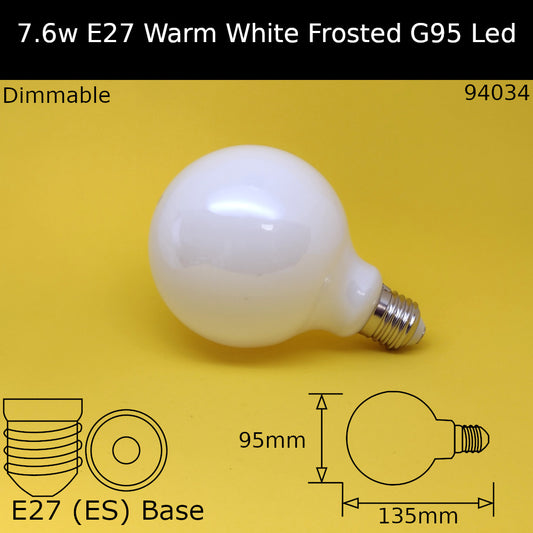 E27 (ES) / G95 - 95mm / 7.6W - Warm White - 2700K - Dimmable